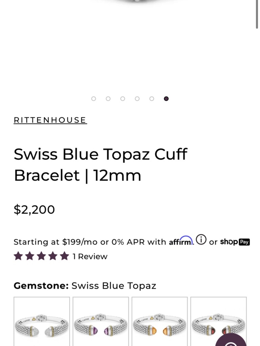 LAGOS Silver Cuff Bracelet with Swiss Blue Topaz and Gold Accents - Picture 3 of 4